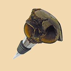 Flaschenstopfen, Metall verchromt, Griff Banksia mit einem Perlmutt-Inlay